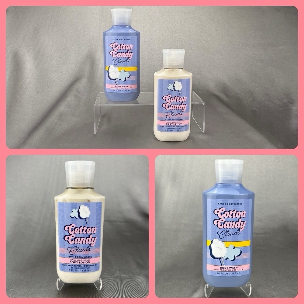 LOT of 2 Bath & Body Works COTTON CANDY CLOUDS Body Cream & Body Wash 10 oz Gift